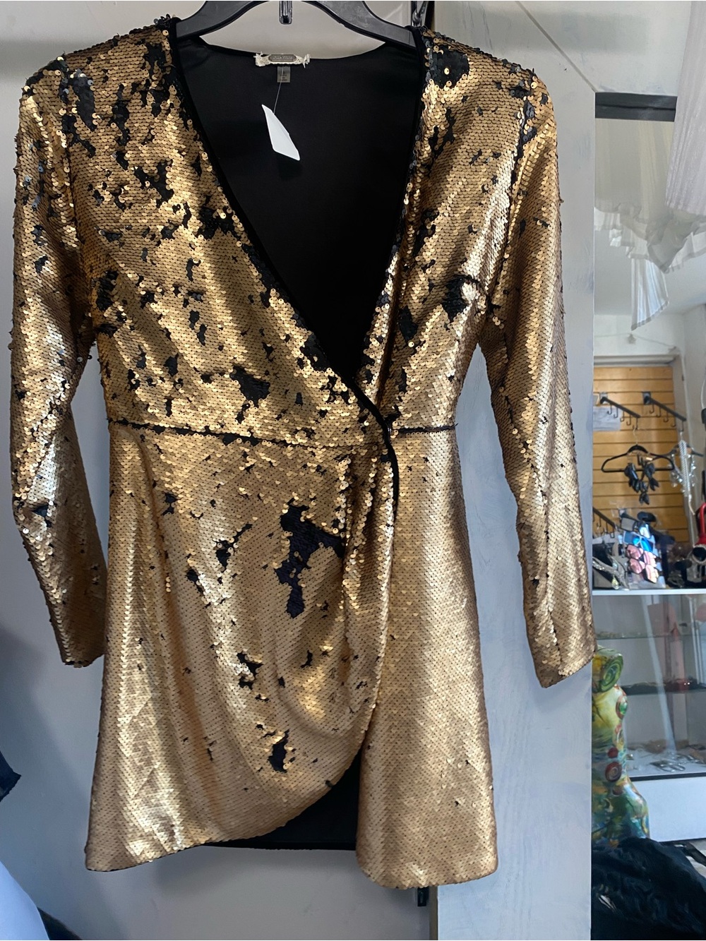 Gold Sequin Wrap Jacket - Sleek Party Style